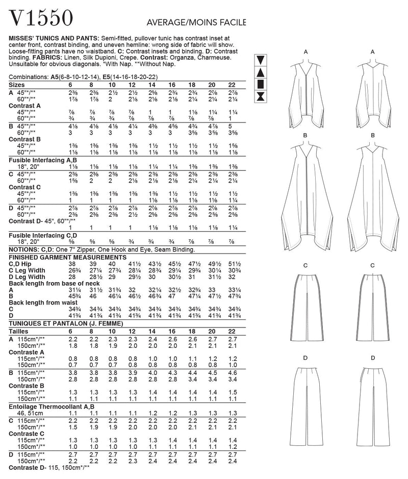 Vogue Misses Casual Sewing Pattern V1550