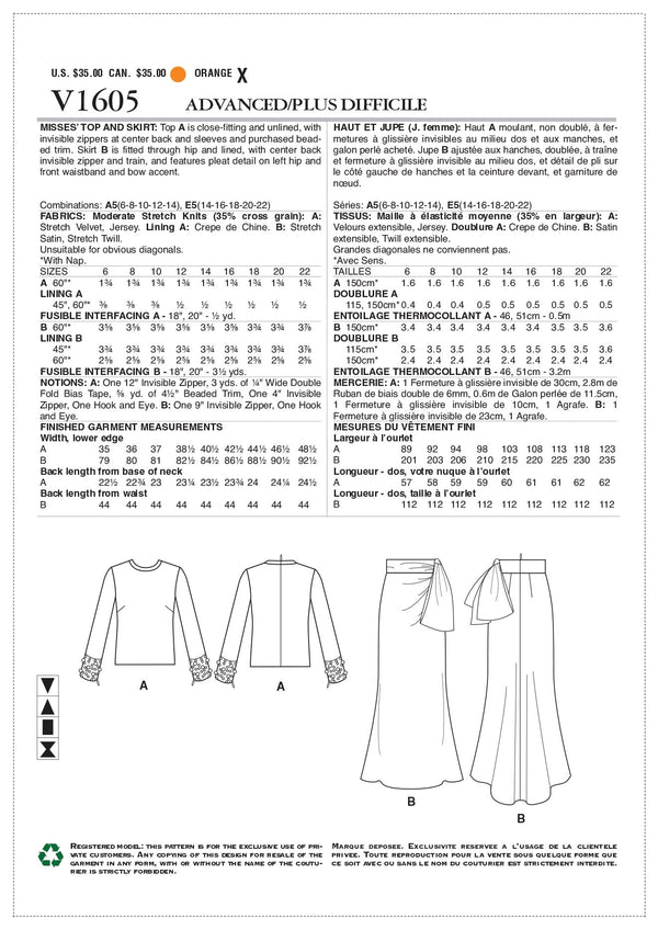 Vogue Mis Occasion Special Sewing Pattern V1605