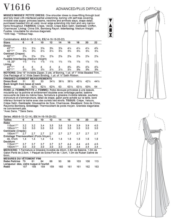 Vogue Misses Dress Sewing Pattern V1616