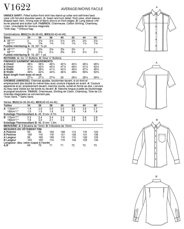 Vogue Unisex / Top Vest Sewing Pattern V1622
