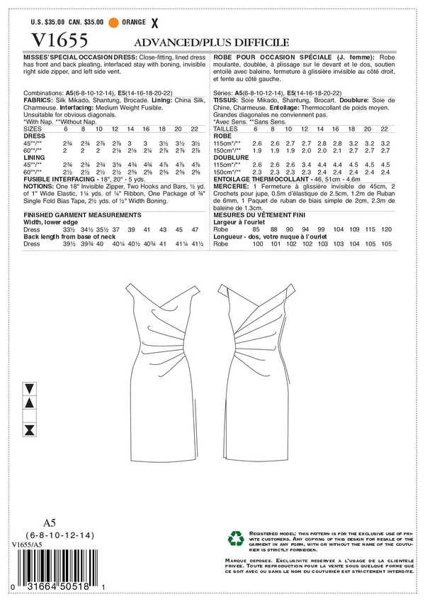 Vogue Misses Occ Special Sewing Pattern V1655