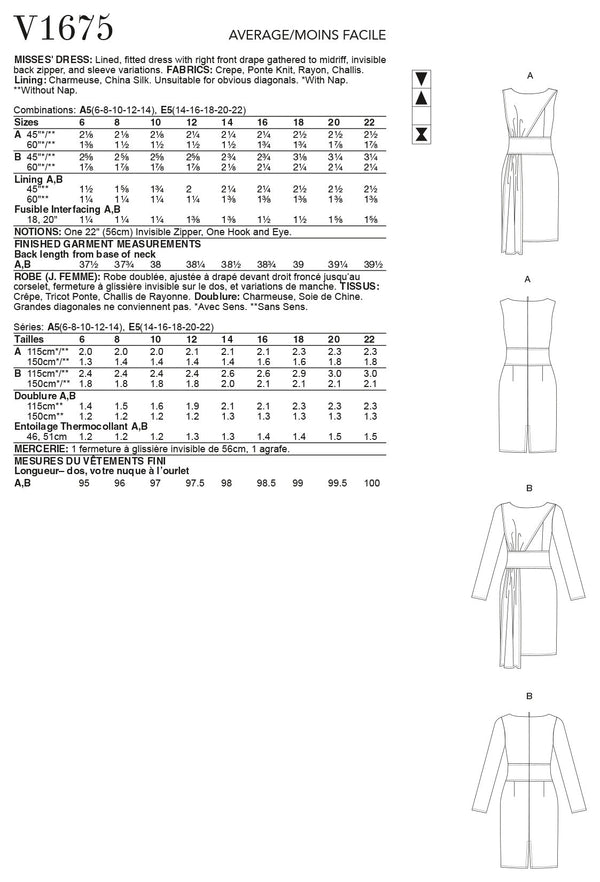 Vogue Misses Dress Sewing Pattern V1675