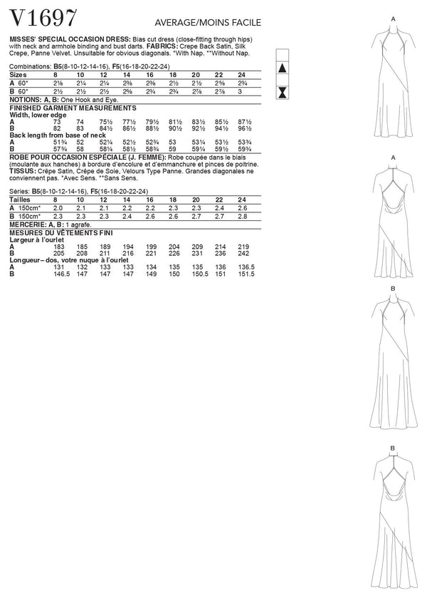 Vogue Special Misses Occasion Sewing Pattern V1697