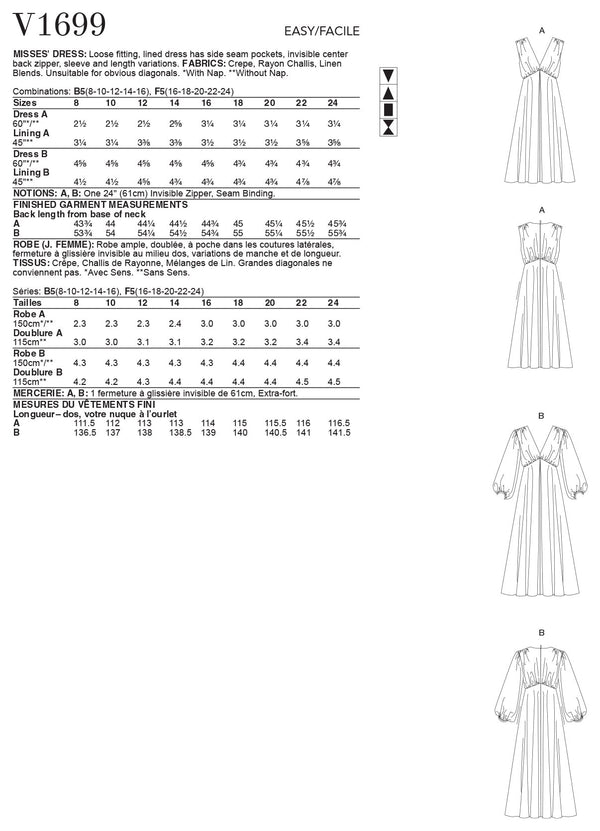 Vogue Dress Misses Sewing Pattern V1699
