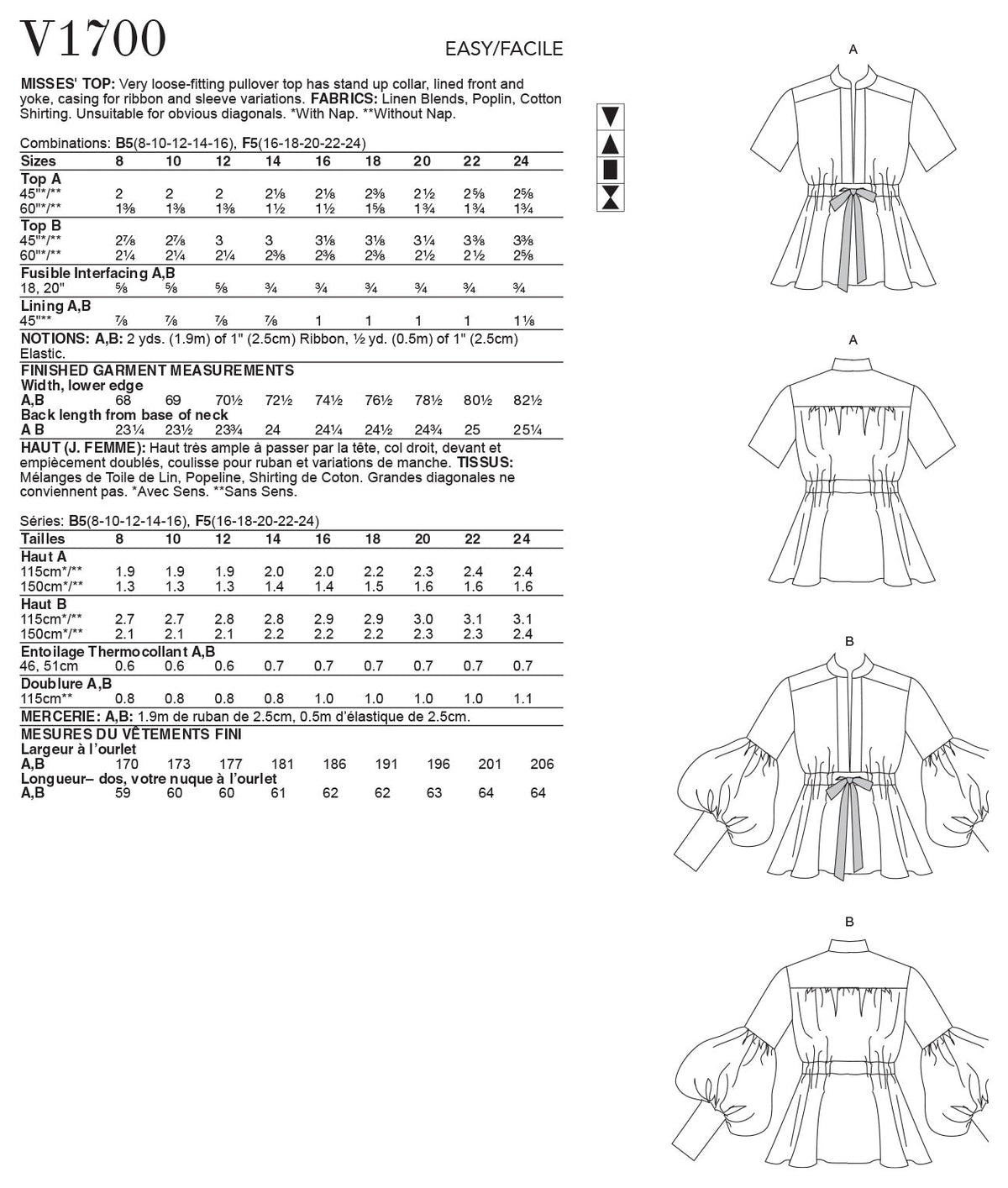 Vogue Top Misses Sewing Pattern V1700
