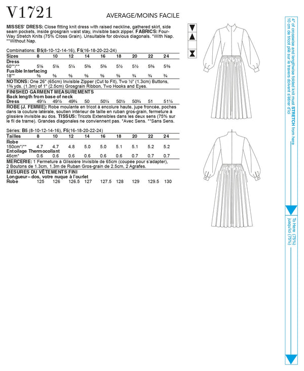 Vogue Dress Misses Sewing Pattern V1721