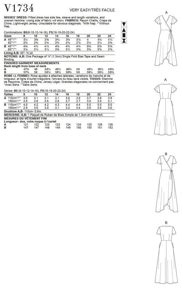 Vogue Wrap Misses Dress Sewing Pattern V1734