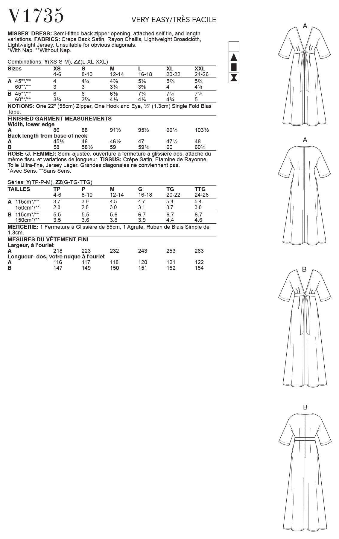 Vogue Kimono Misses Dress Sewing Pattern V1735