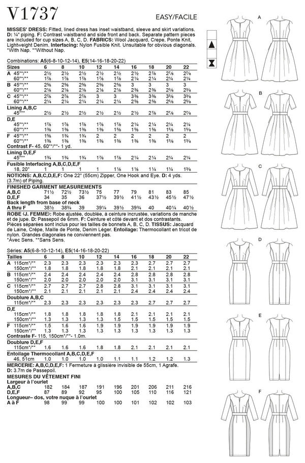 Vogue Fit Misses Flare & Dress Sewing Pattern V1737