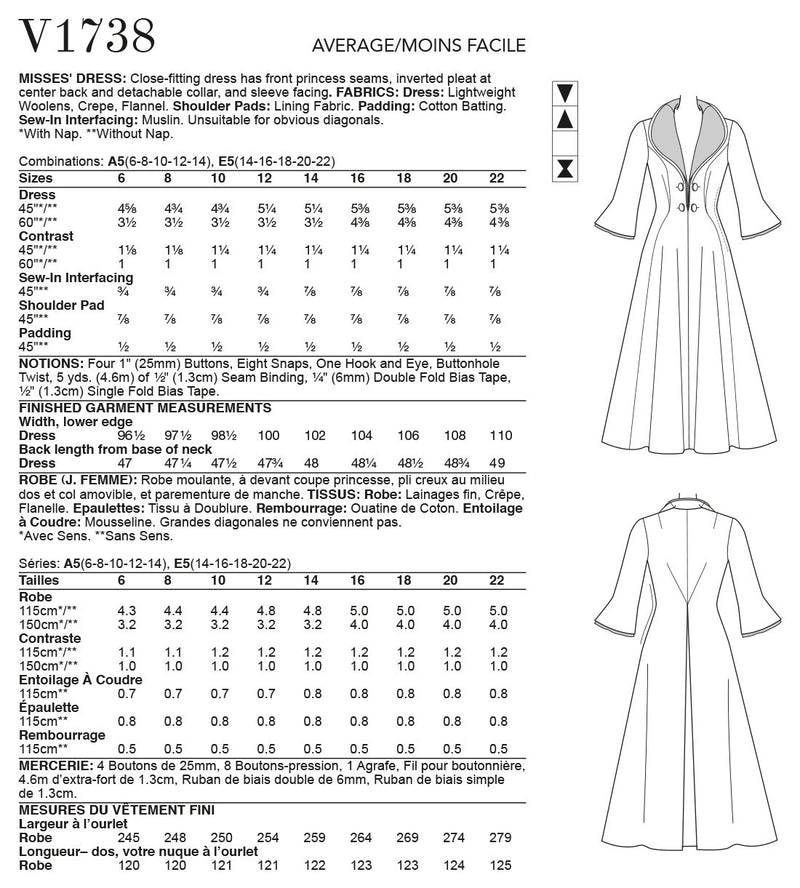 Vogue Vintage Misses Dress Sewing Pattern V1738