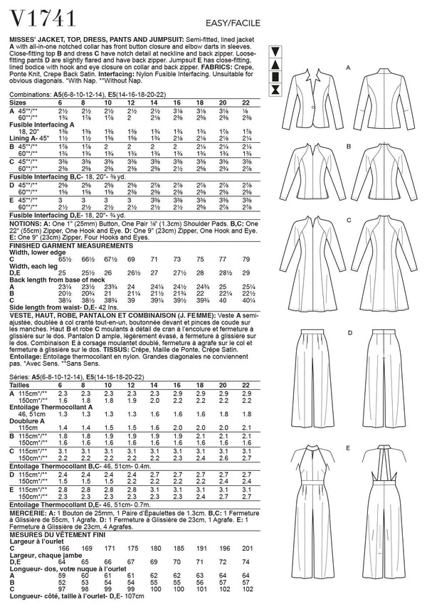 Vogue Sportswear Misses Sewing Pattern V1741