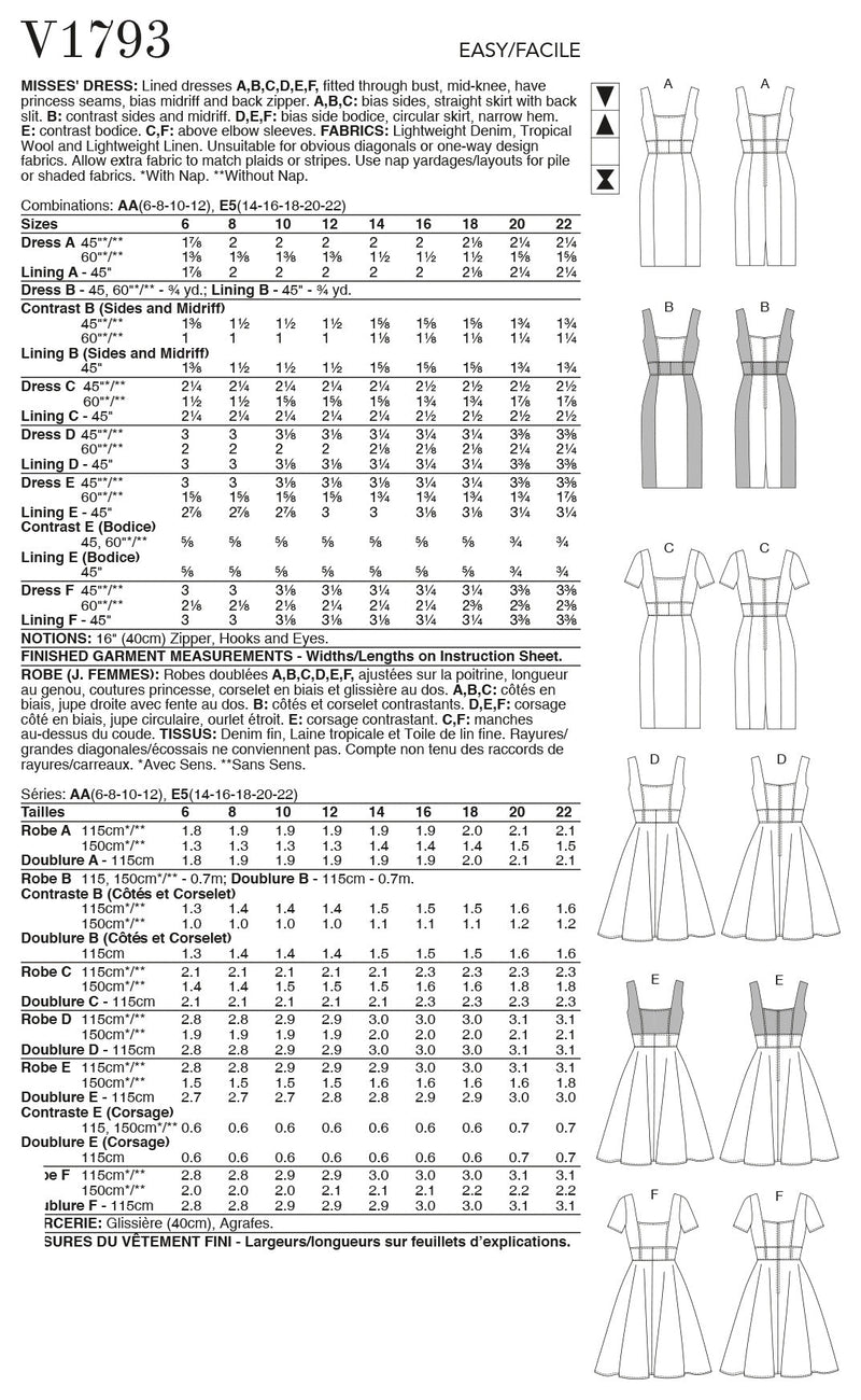 Vogue Dress Misses Sewing Pattern V1793