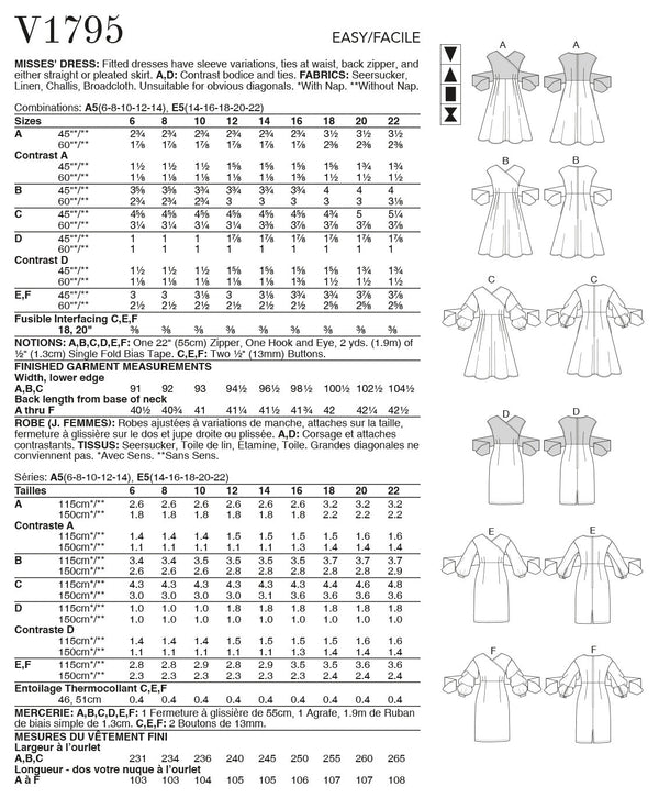 Vogue Dress Misses Sewing Pattern V1795