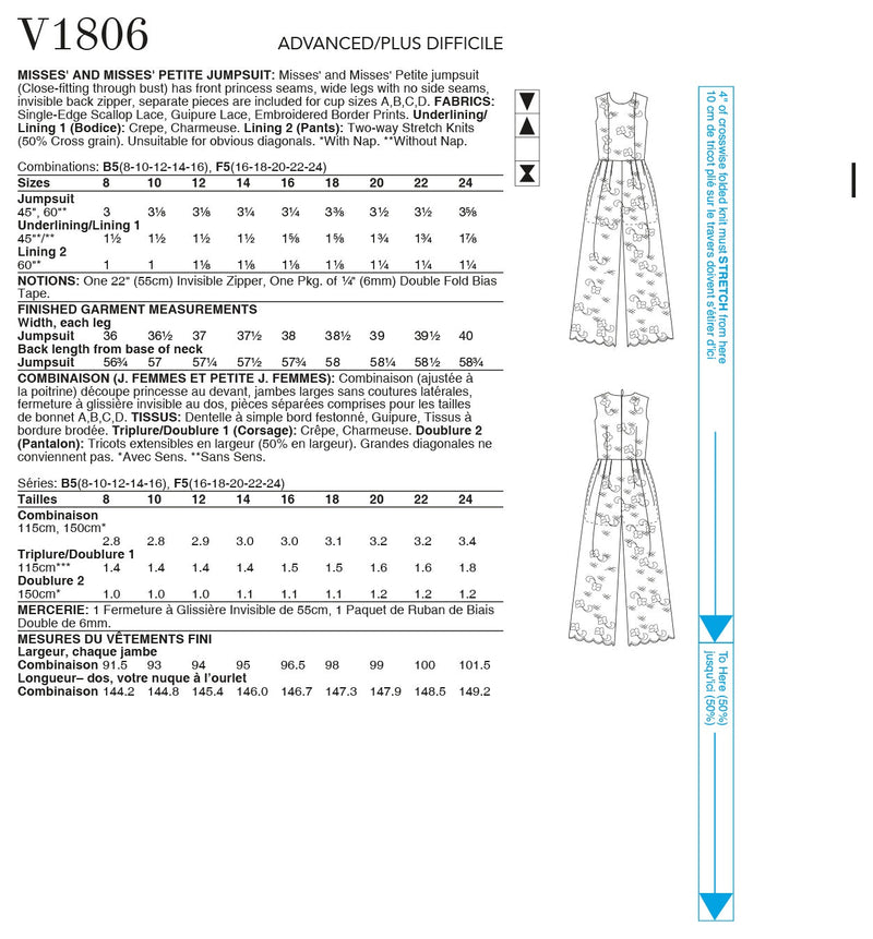 Vogue & Misses Petite Misses Jumpsuit Sewing Pattern V1806