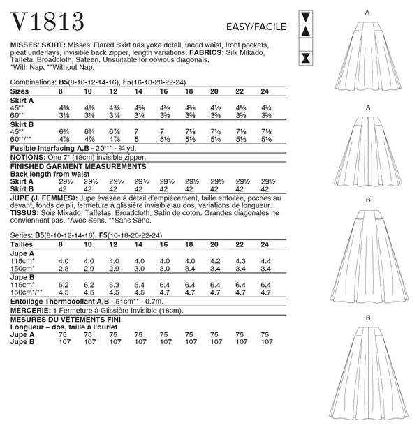 Vogue Skirt Misses Sewing Pattern V1813