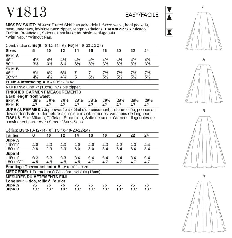 Vogue Skirt Misses Sewing Pattern V1813