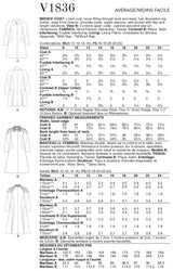 Vogue Coat Misses Sewing Pattern V1836