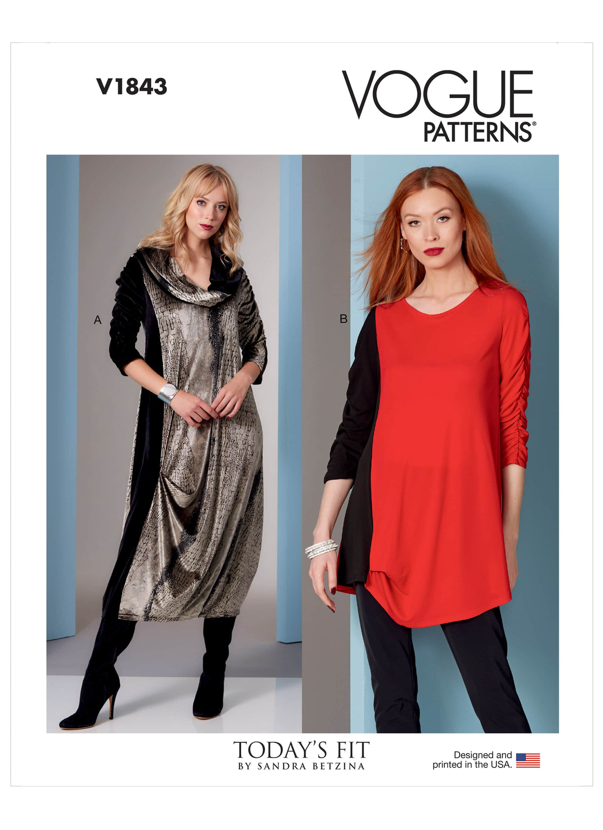 Vogue Misses Dress Tunic Sewing Pattern V1843A (A-B-C-D-E-F-G-H-I-J)
