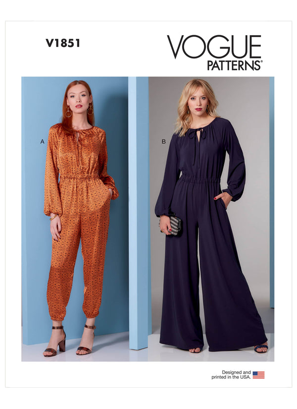 Vogue Misses Sportswear & Petite Jumpsuit Sewing Pattern V1851A (XS-S-M-L-XL)