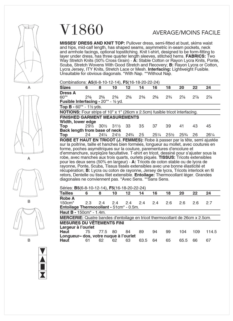 Vogue Dress Misses Knit & Top Sewing Pattern V1860