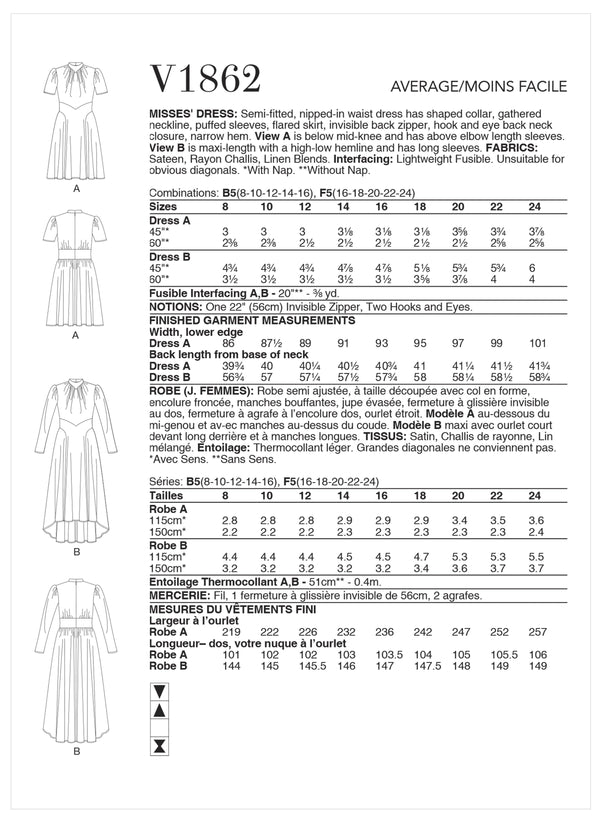 Vogue Dress Misses Sewing Pattern V1862