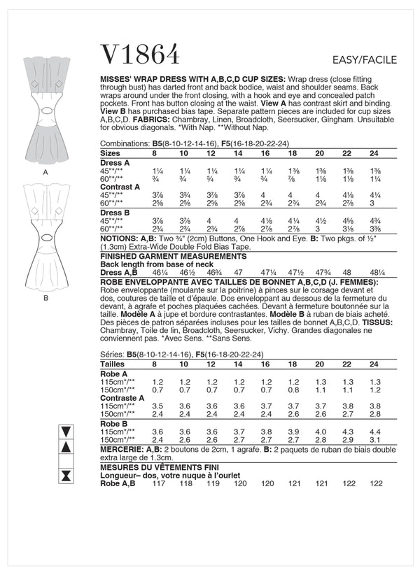 Vogue Wrap Misses Dress Sewing Pattern V1864