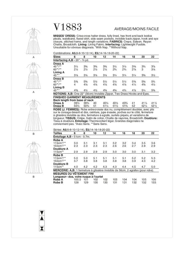 Vogue Dress Misses Sewing Pattern V1883