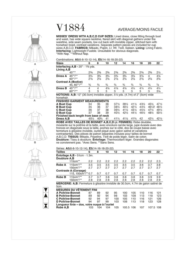 Vogue Dress Misses Sewing Pattern V1884