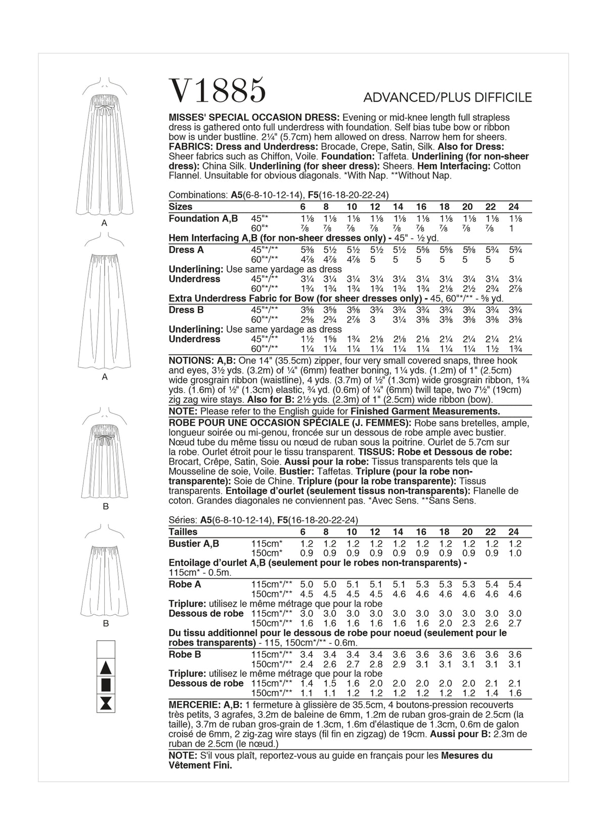 Vogue Special Misses Dress Occasion Sewing Pattern V1885