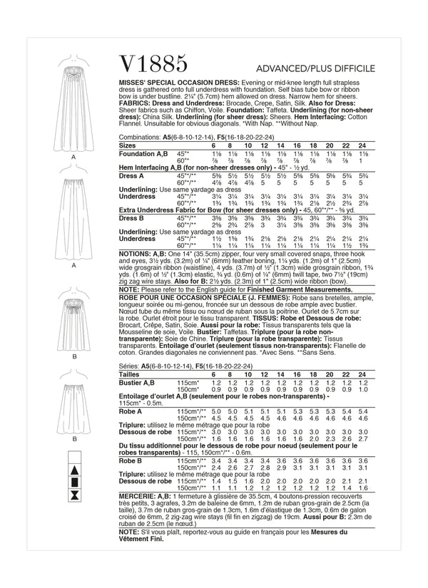 Vogue Special Misses Dress Occasion Sewing Pattern V1885