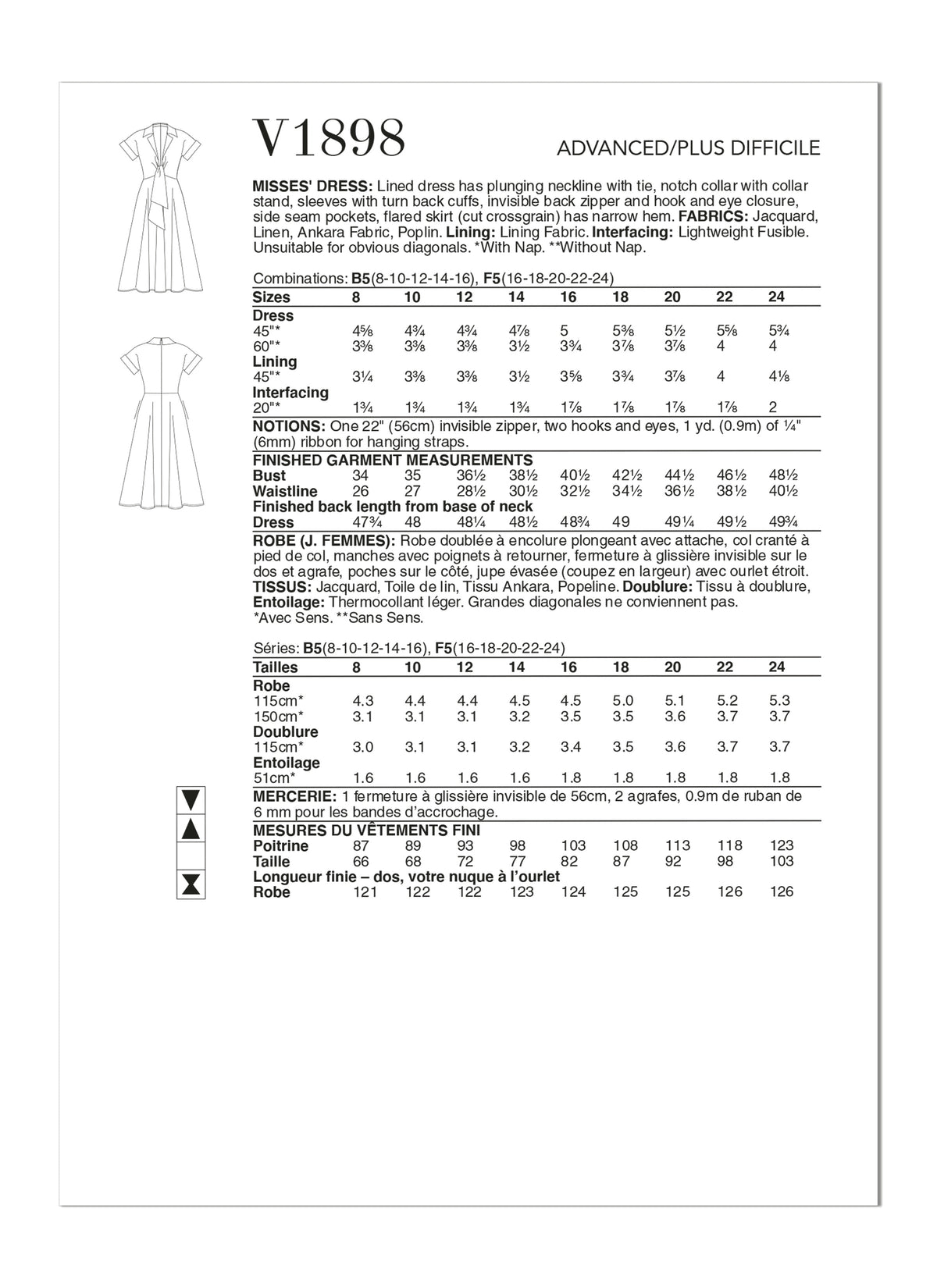 Vogue Dress Misses Sewing Pattern V1898