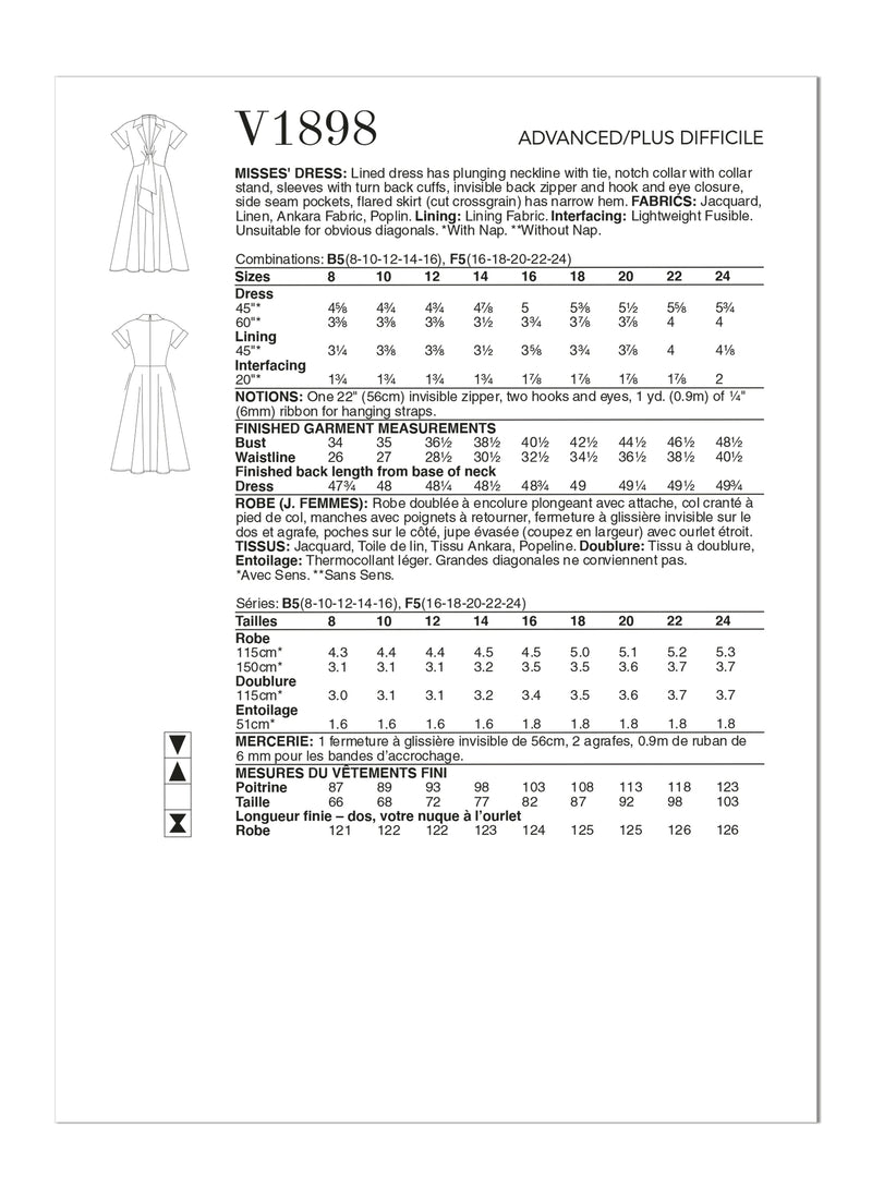 Vogue Dress Misses Sewing Pattern V1898