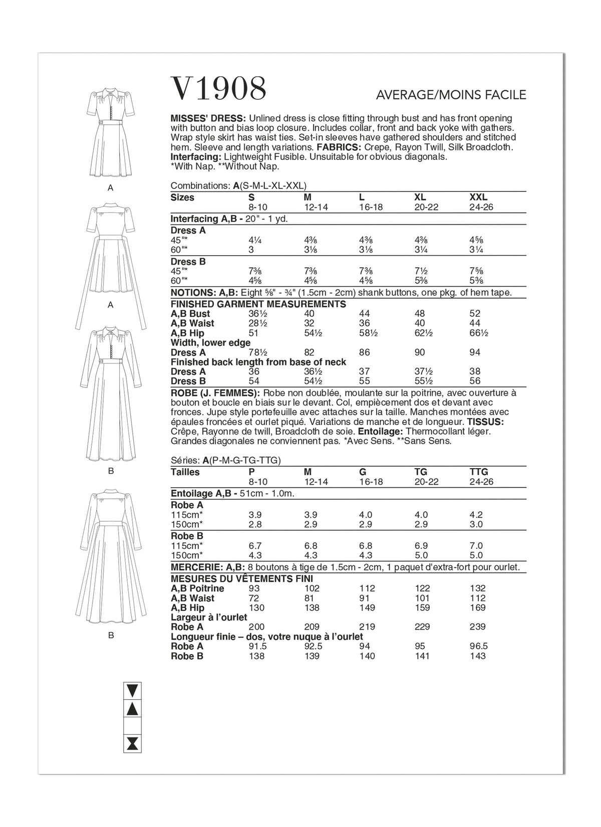 Vogue Misses Dress Misses Sewing Pattern V1908A (S-M-L-XL-XXL)