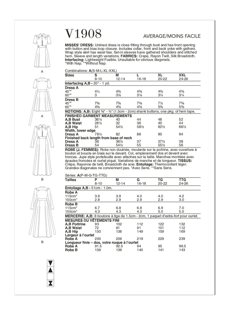 Vogue Misses Dress Misses Sewing Pattern V1908A (S-M-L-XL-XXL)