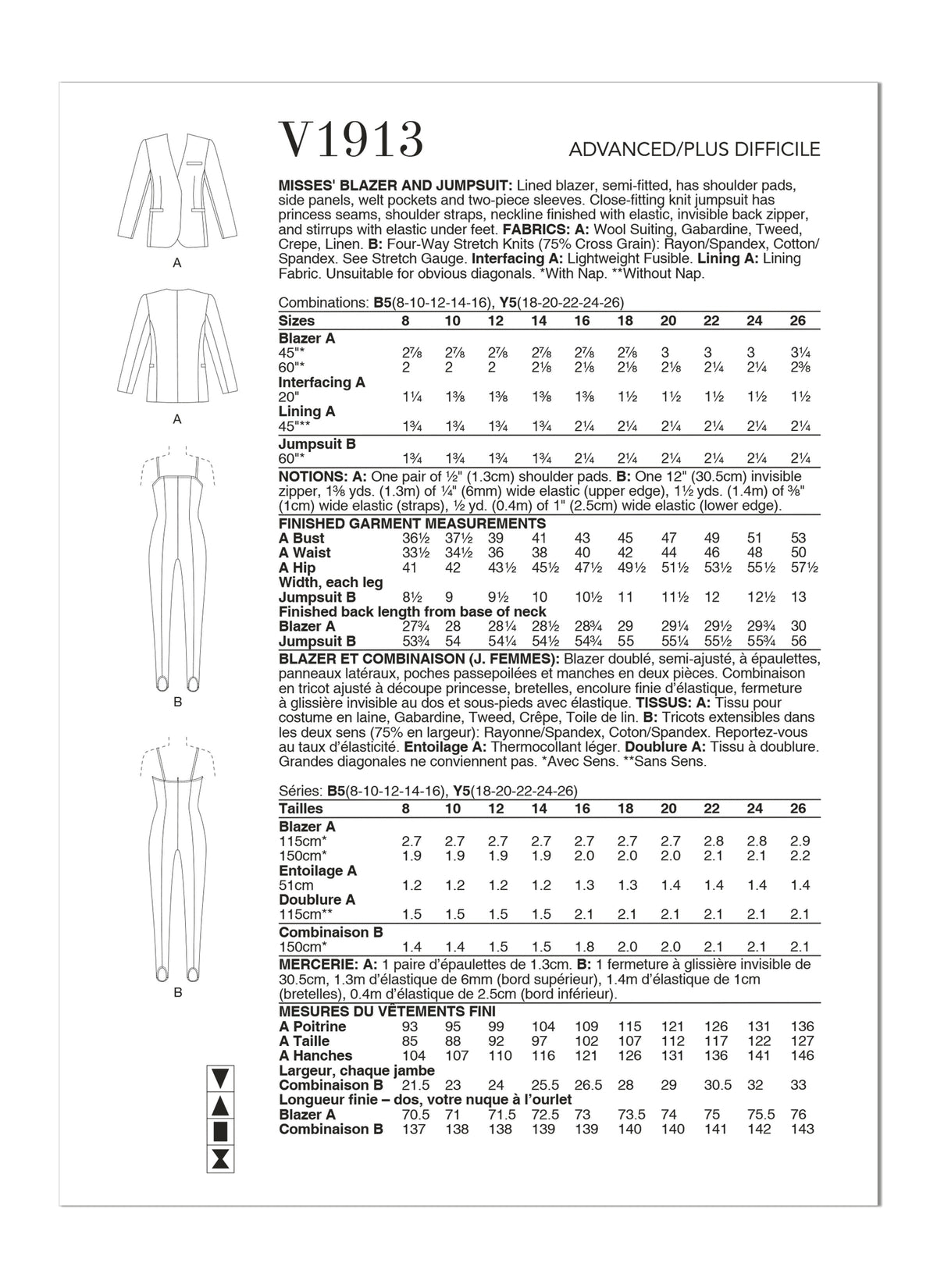 Vogue Blazer Misses Jumpsuit Sewing Pattern V1913