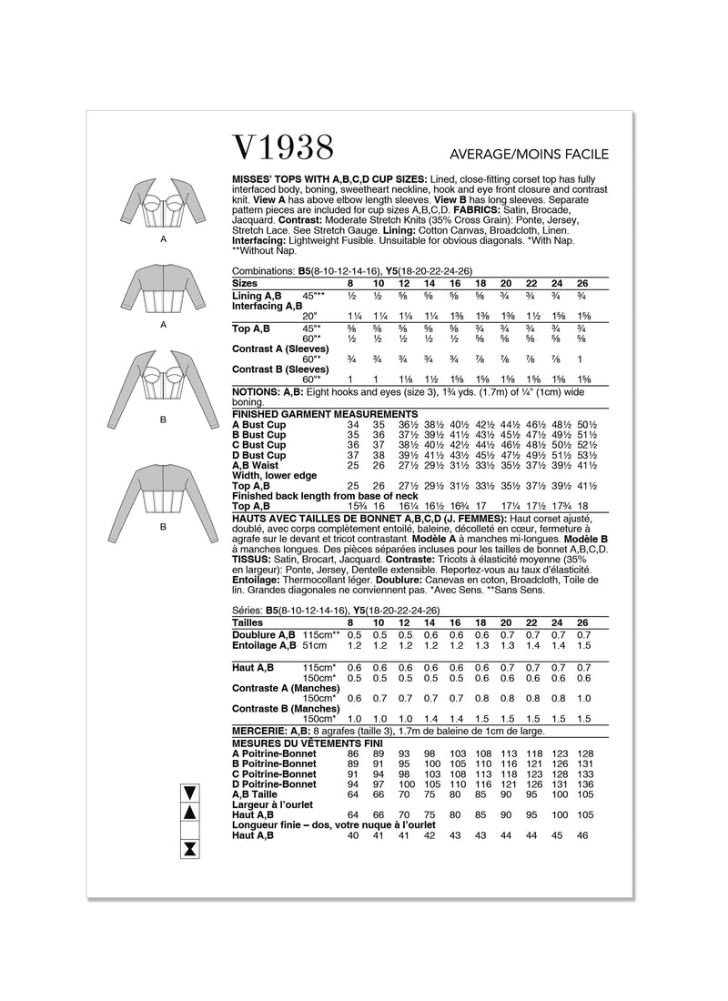 Vogue Tops Misses Sewing Pattern V1938
