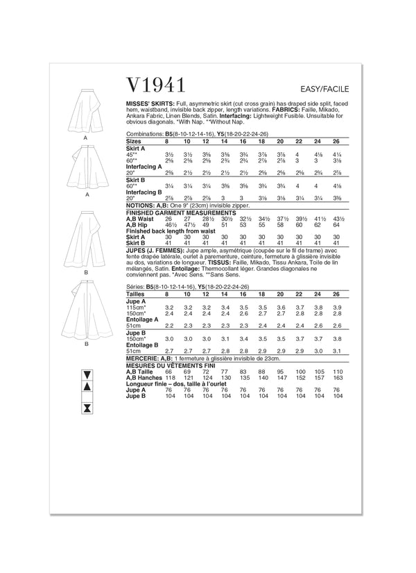 Vogue Skirts Misses Sewing Pattern V1941