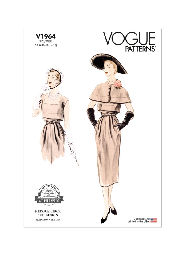 Vogue Dress Misses Capelet Sewing Pattern V1964
