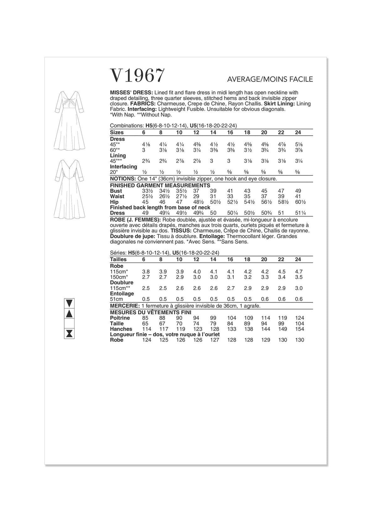 Vogue Dress Misses Sewing Pattern V1967