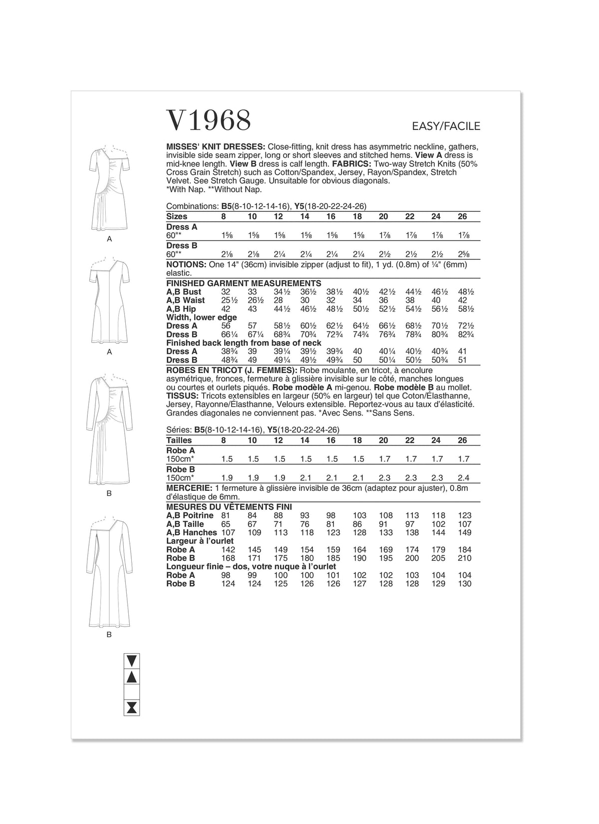 Vogue Knit Misses Dresses Sewing Pattern V1968