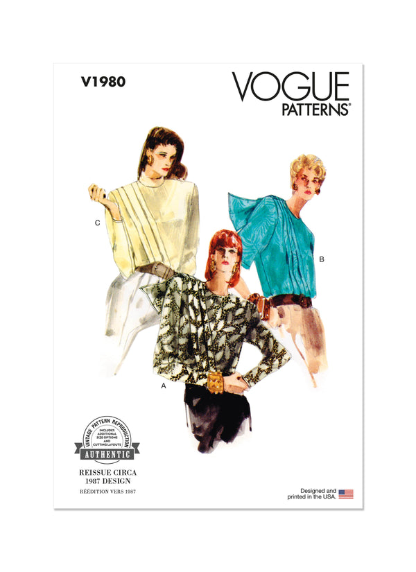 Vogue Vintage Misses Blouse Sewing Pattern V1980