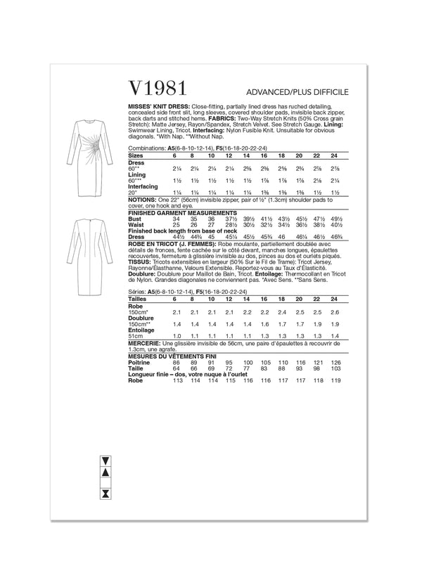 Vogue Misses Knit Dress By Badgley Mischka Sewing Pattern V1981