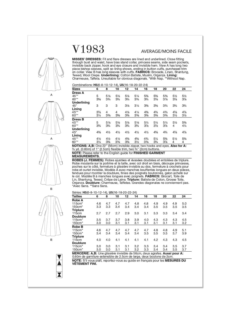 Vogue Misses Dresses Sewing Pattern V1983