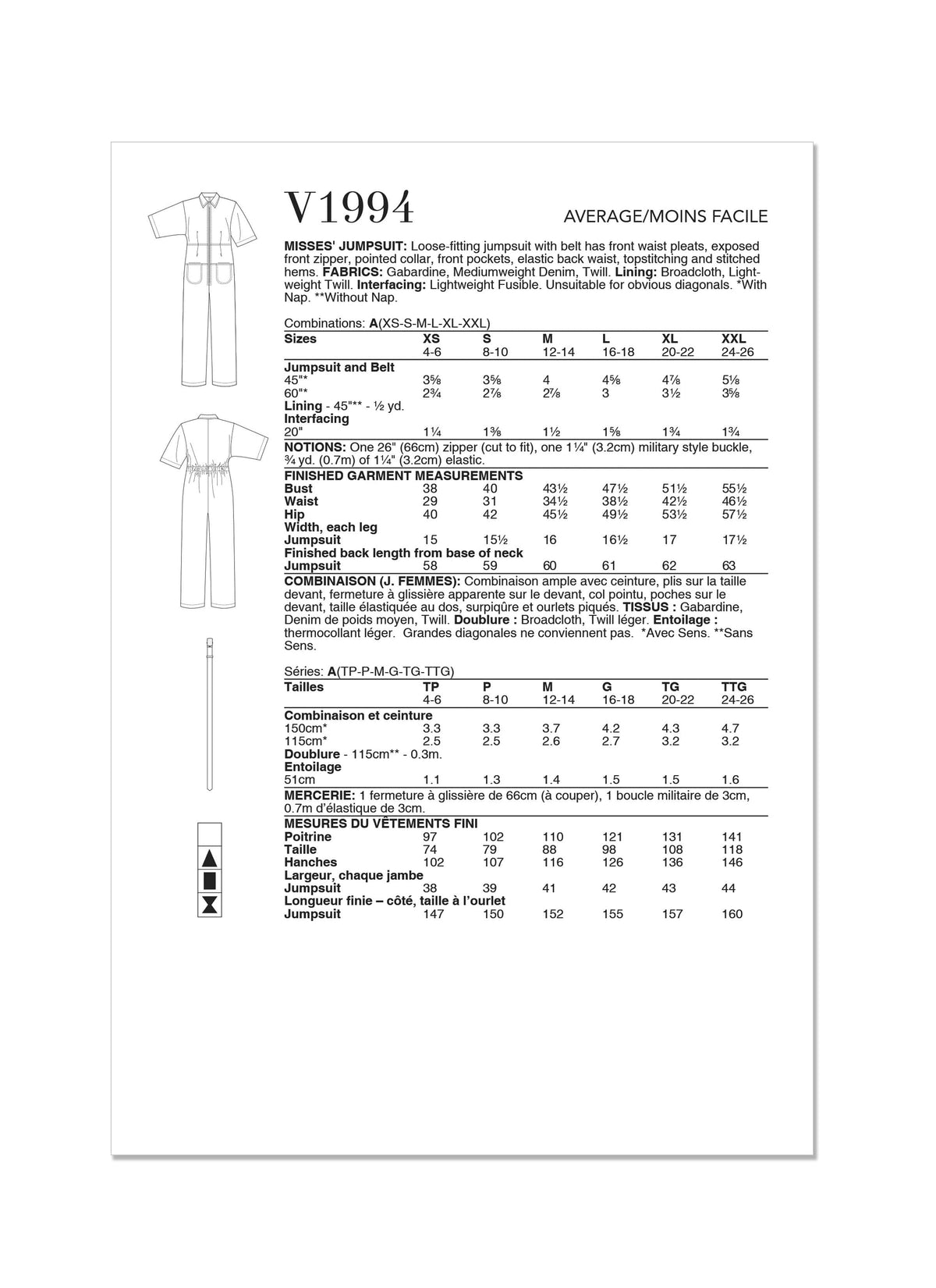 Vogue Misses Jumpsuit By Rachel Comey Sewing Pattern V1994