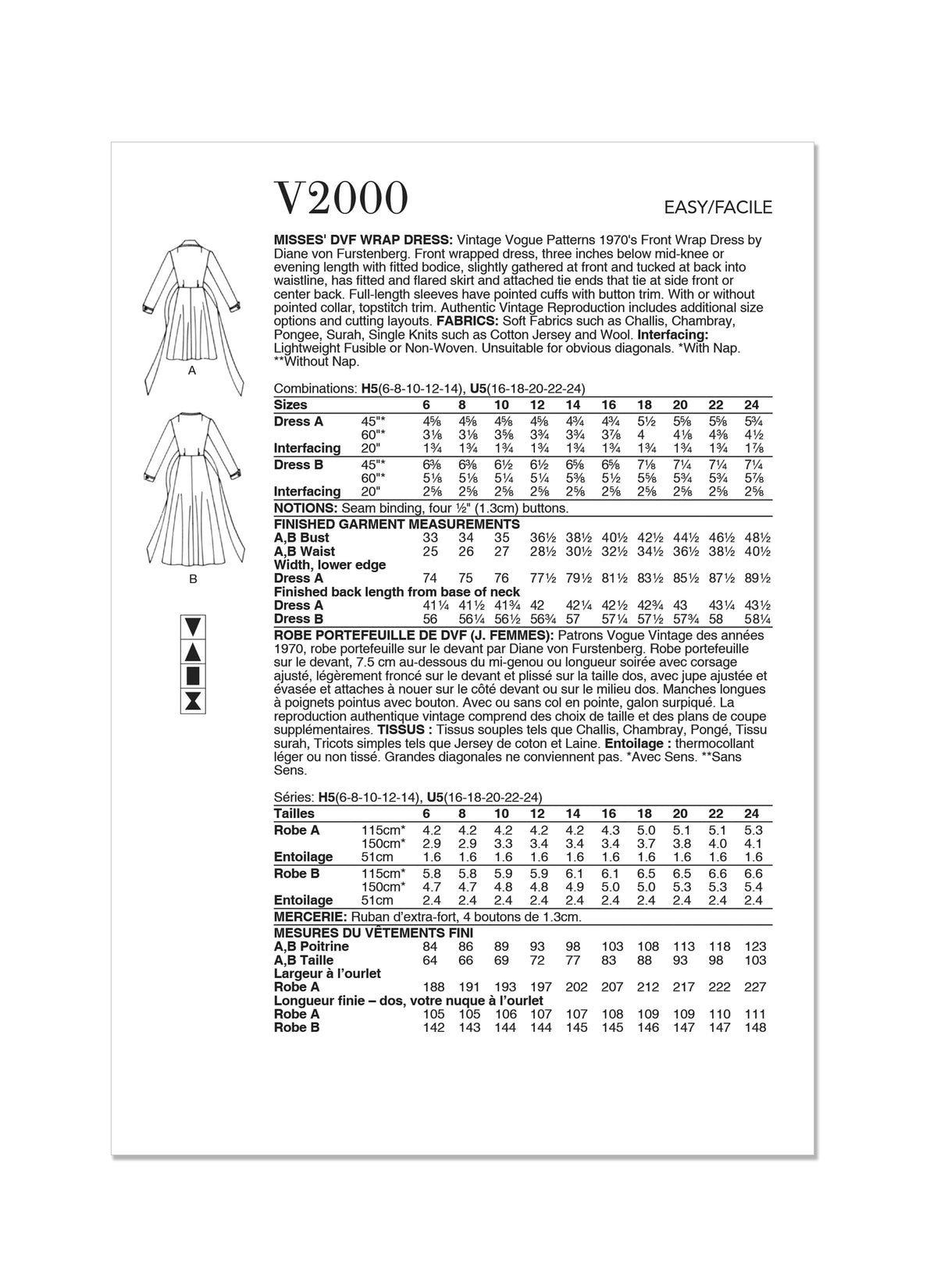 Vogue Vintage Misses Wrap Dress By Diane Von Furstenberg Sewing Pattern V2000
