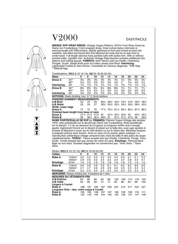 Vogue Vintage Misses Wrap Dress By Diane Von Furstenberg Sewing Pattern V2000