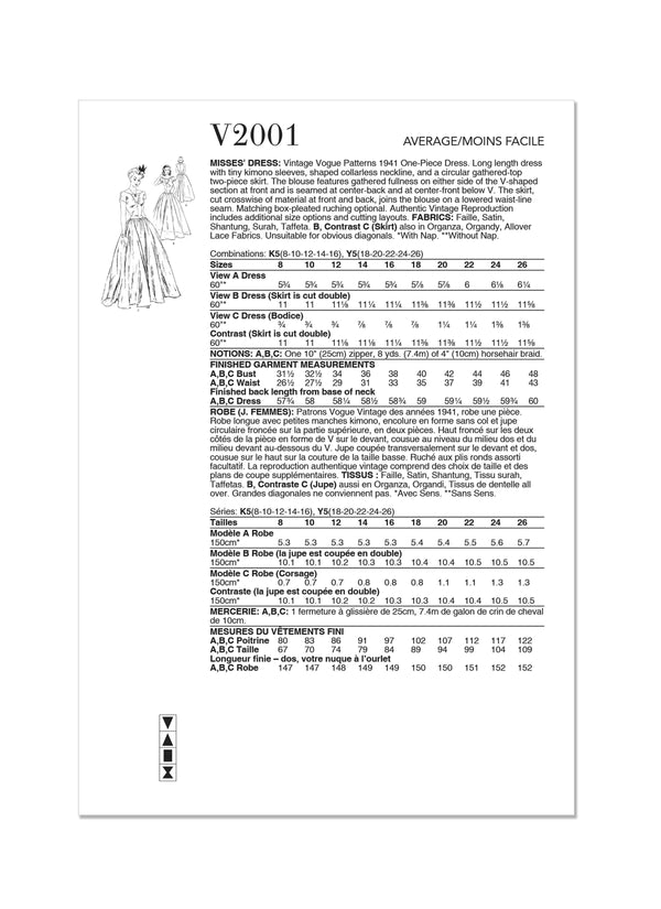Vogue Vintage Misses Dress Sewing Pattern V2001