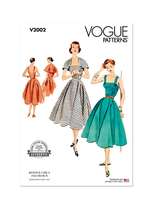 Vogue Vintage Misses Dress & Capelet Sewing Pattern V2002