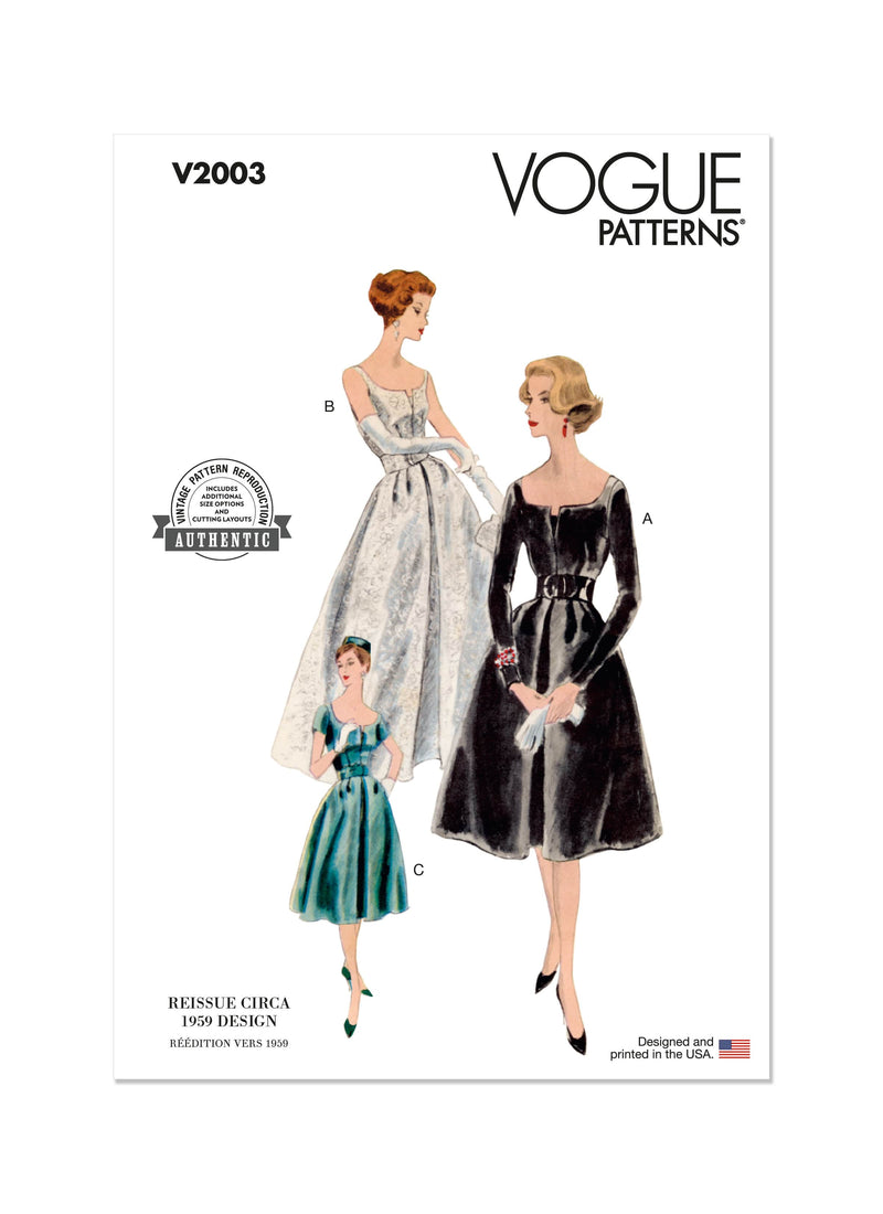 Vogue Vintage Misses Dress & Petticoat Sewing Pattern V2003 Lullabee Fabrics Vogue Vintage Misses Dress & Petticoat Sewing Pattern V2003 Lullabee Fabrics