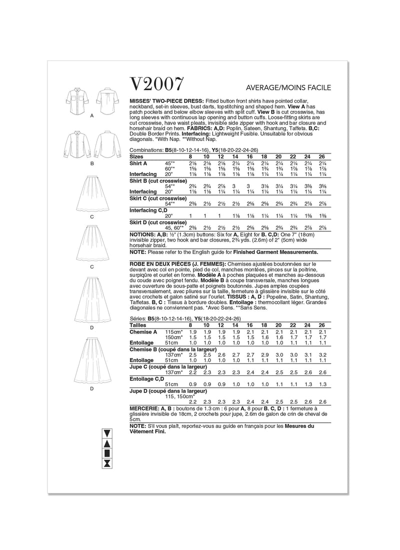 Vogue Misses Two Piece Dress Sewing Pattern V2007